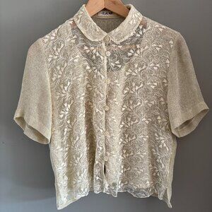 Sandy Beige Woven Floral Embroidered Blouse